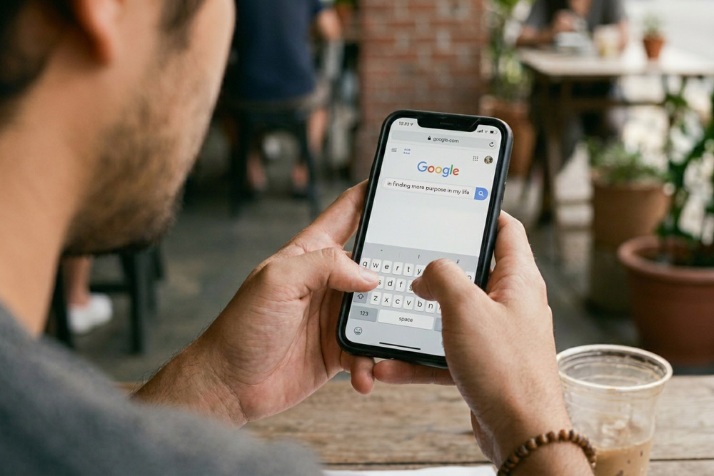 man googling purpose